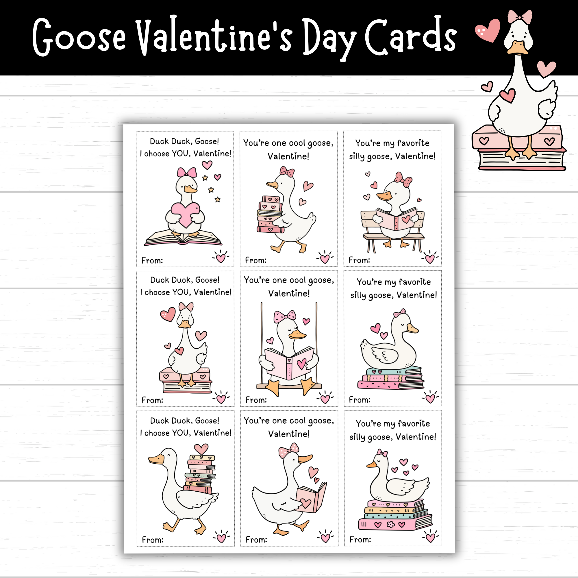 Cute Goose Valentine Cards Printable for Kids