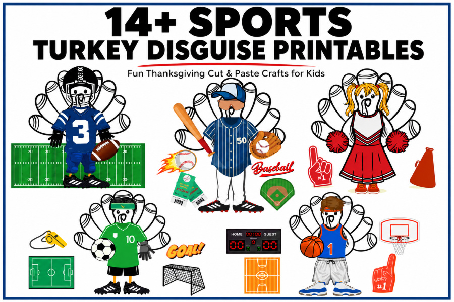 14+ Sports Turkey Disguise Printables for Thanksgiving School Projects & Crafts