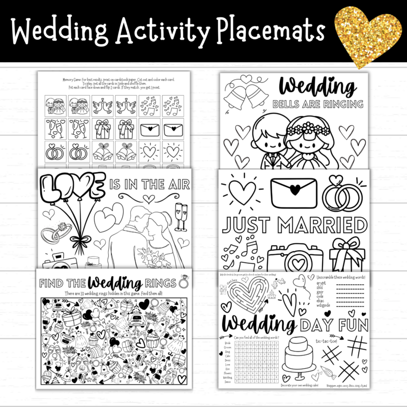 Wedding Activity Placemat Printable Pack for Kids