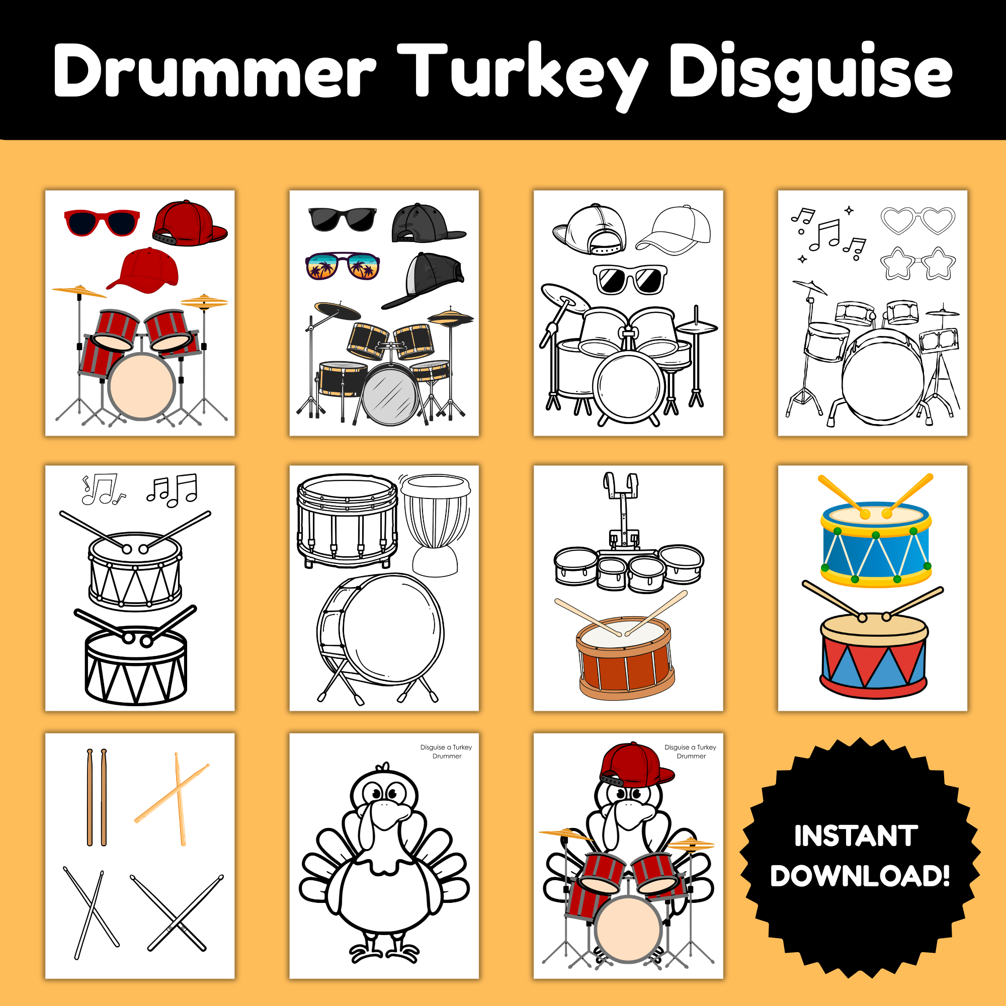 Drummer Turkey Disguise Printable