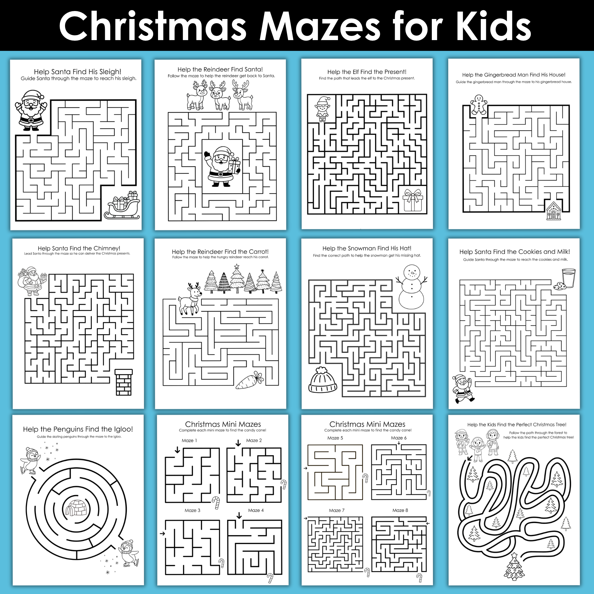 Christmas Mazes for Kids –  Printable Holiday Mazes