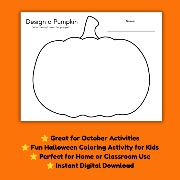 Design a Pumpkin Halloween coloring worksheet featuring a blank pumpkin template for kids to create their own designs. Perfect for October activities at home or in the classroom.