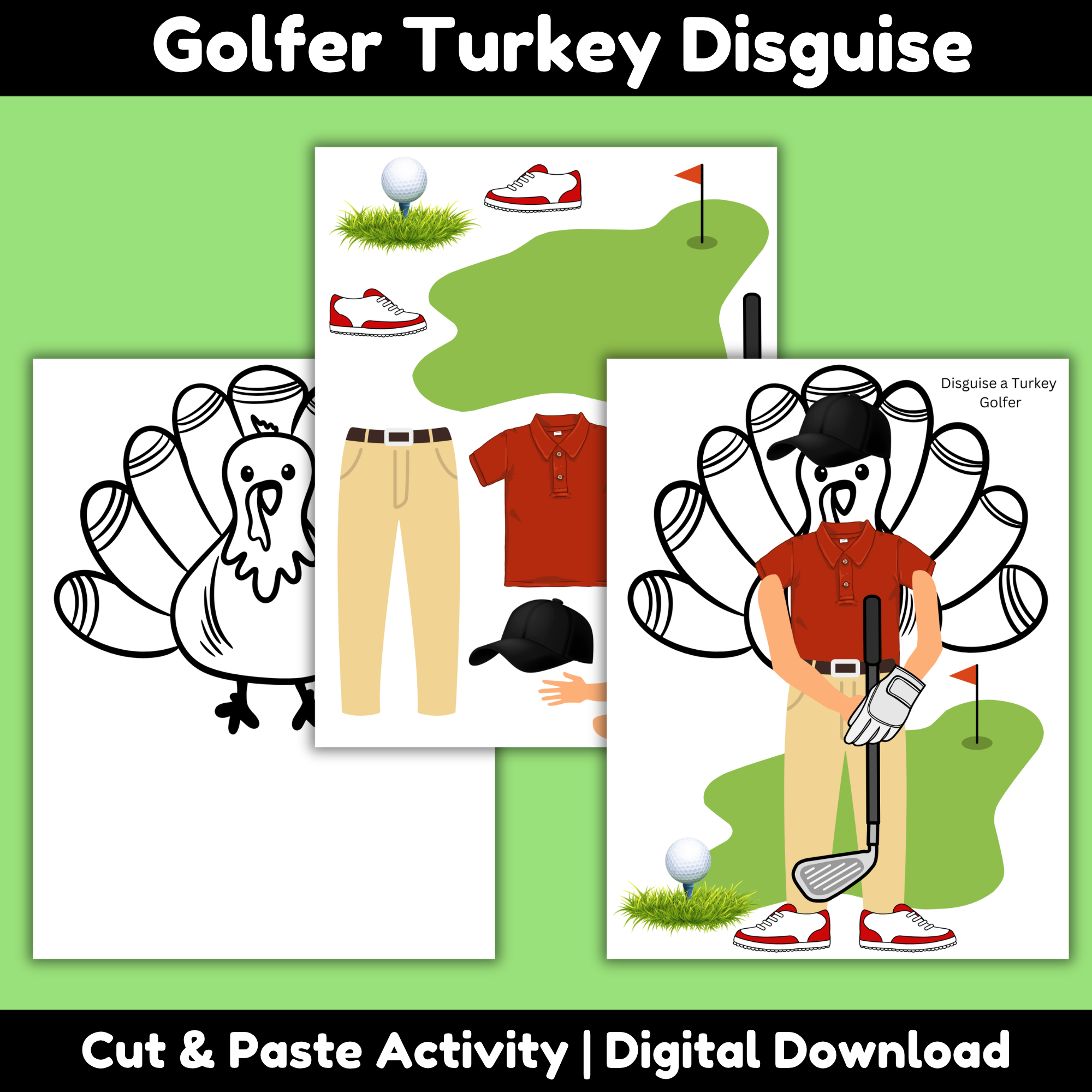 Disguise a Turkey Golfer Printable for Thanksgiving School Projects