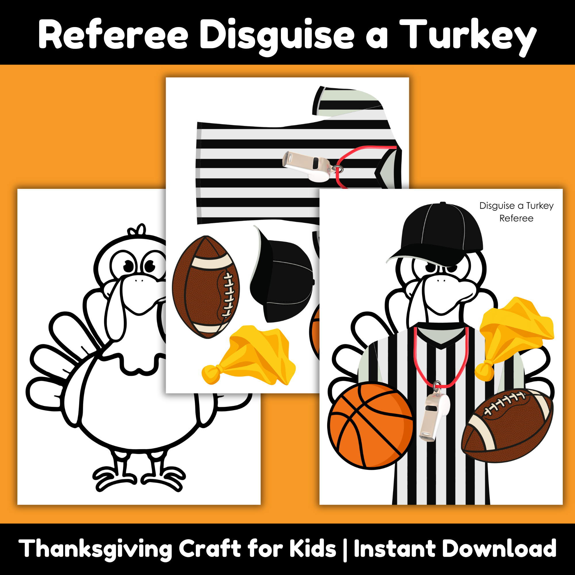 Printable Referee Turkey Disguise for Football and Basketball