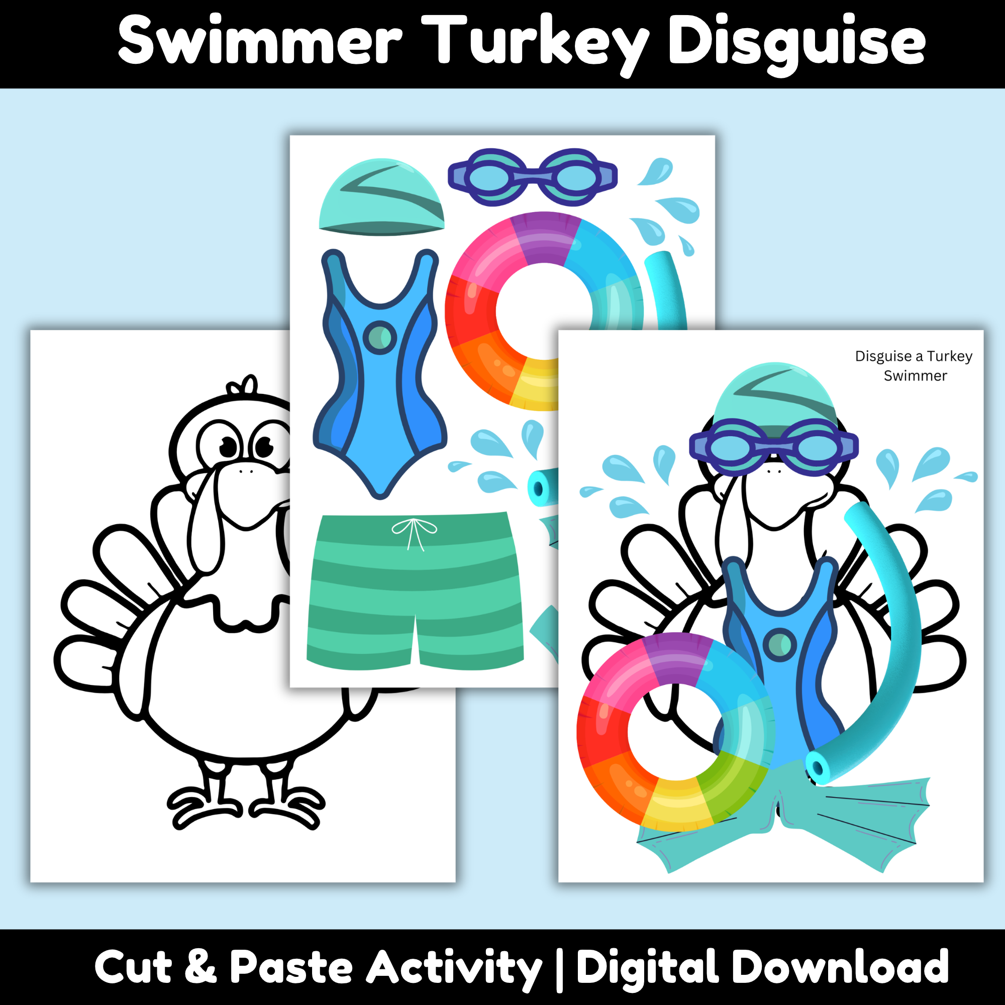 Disguise a Turkey Swimmer Printable for Kids